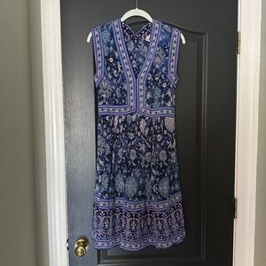 Silk Navy and Lavender Paisley Rebecca Taylor Dress | Size 8